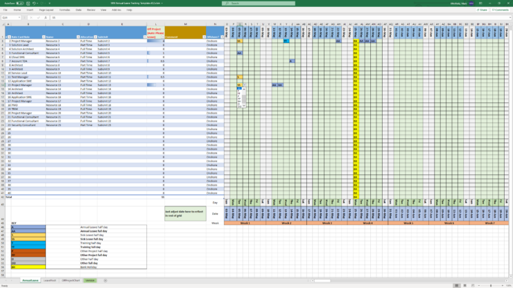 Annual and Sickness Leave Project Tracking Editable Template