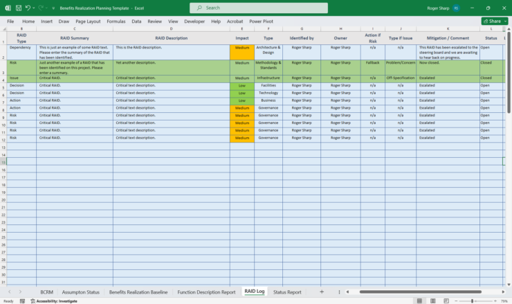 Benefits Realization Planning Template