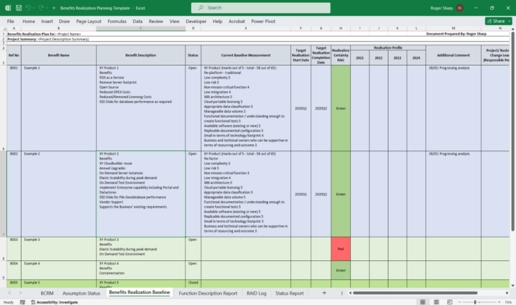 Benefits Realization Planning Template