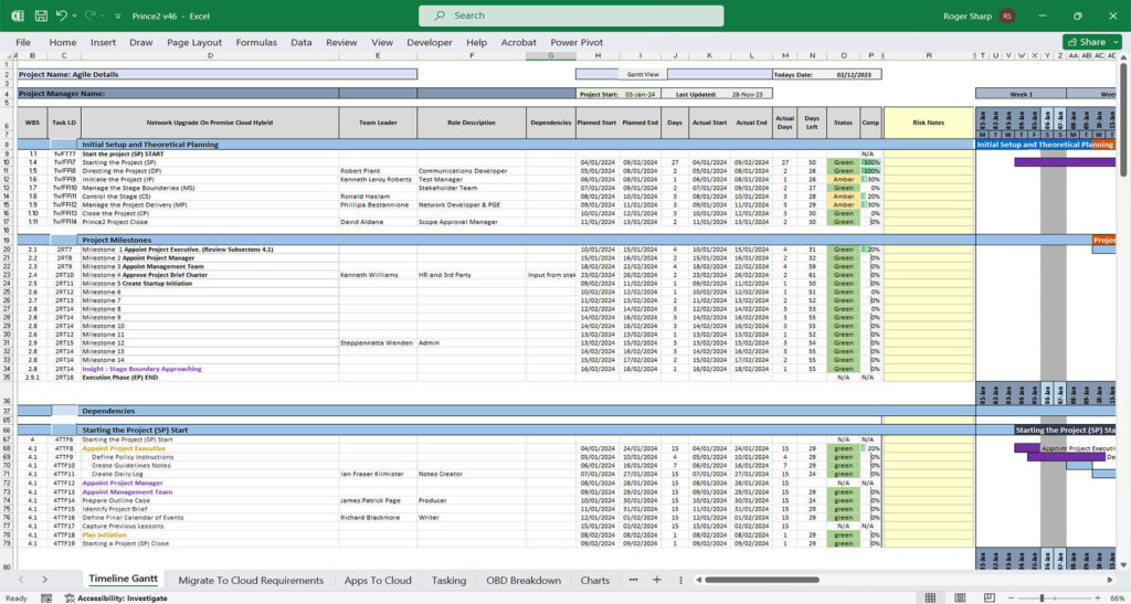 Prince2 Excel Template Task View Grey