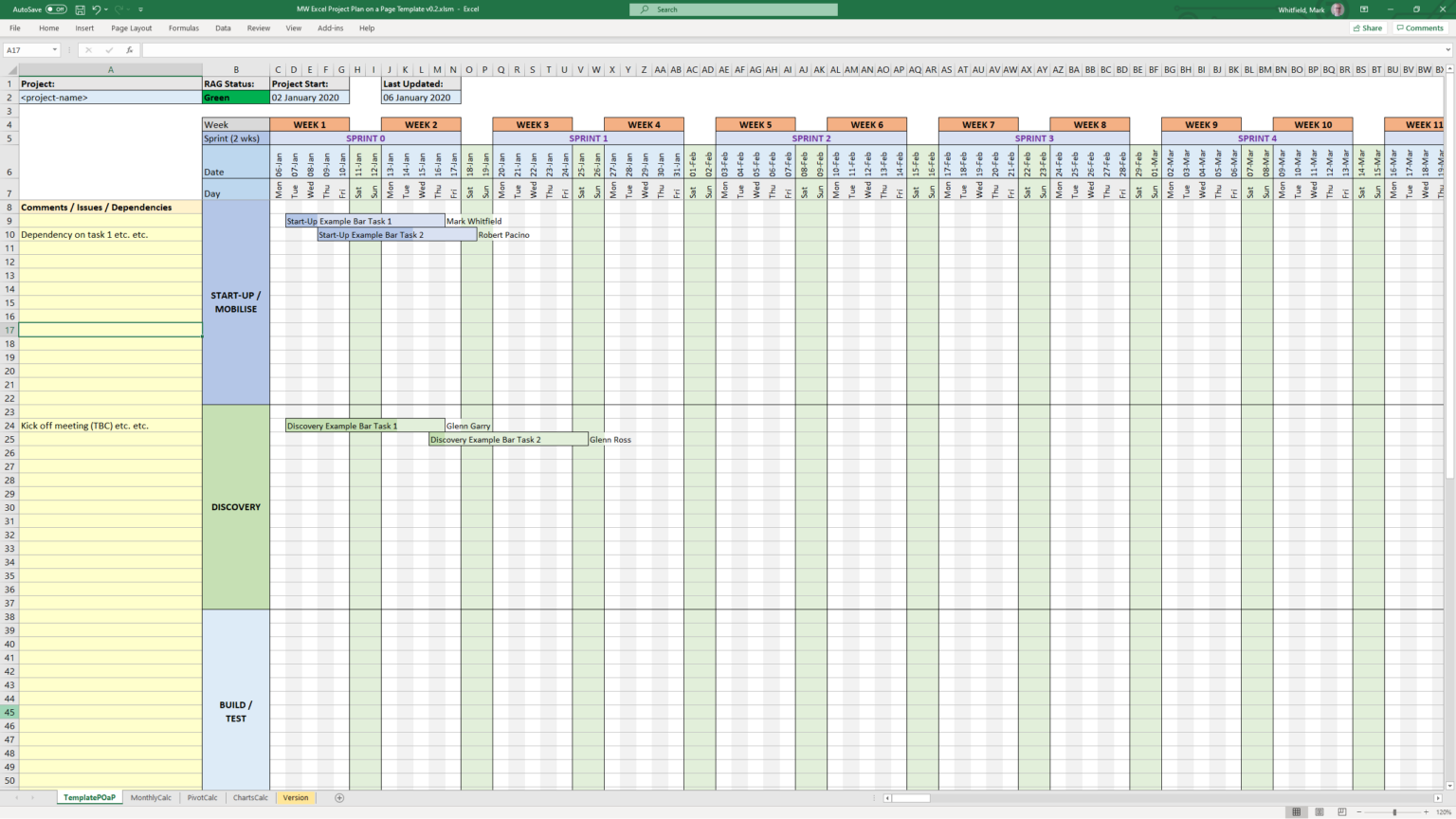 Example Project Planner Excel Project Management Template, Editable Excel Planner, Gantt Chart for ...