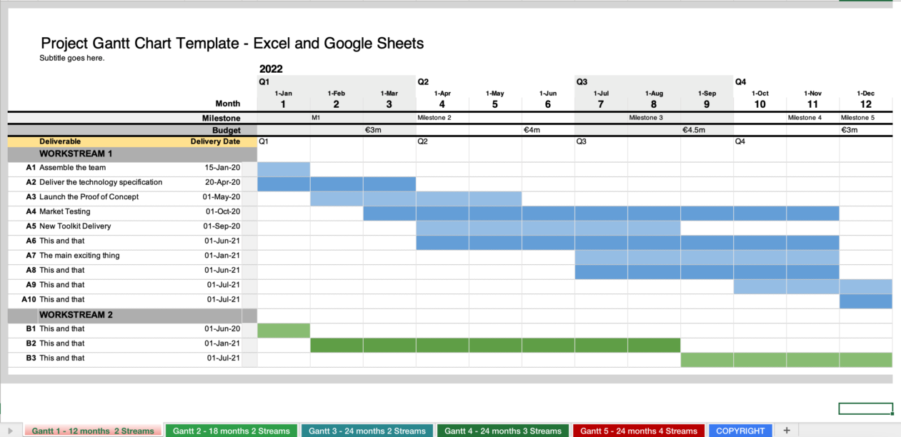 Gantt Chart Excel Template - Google Sheets Compatible