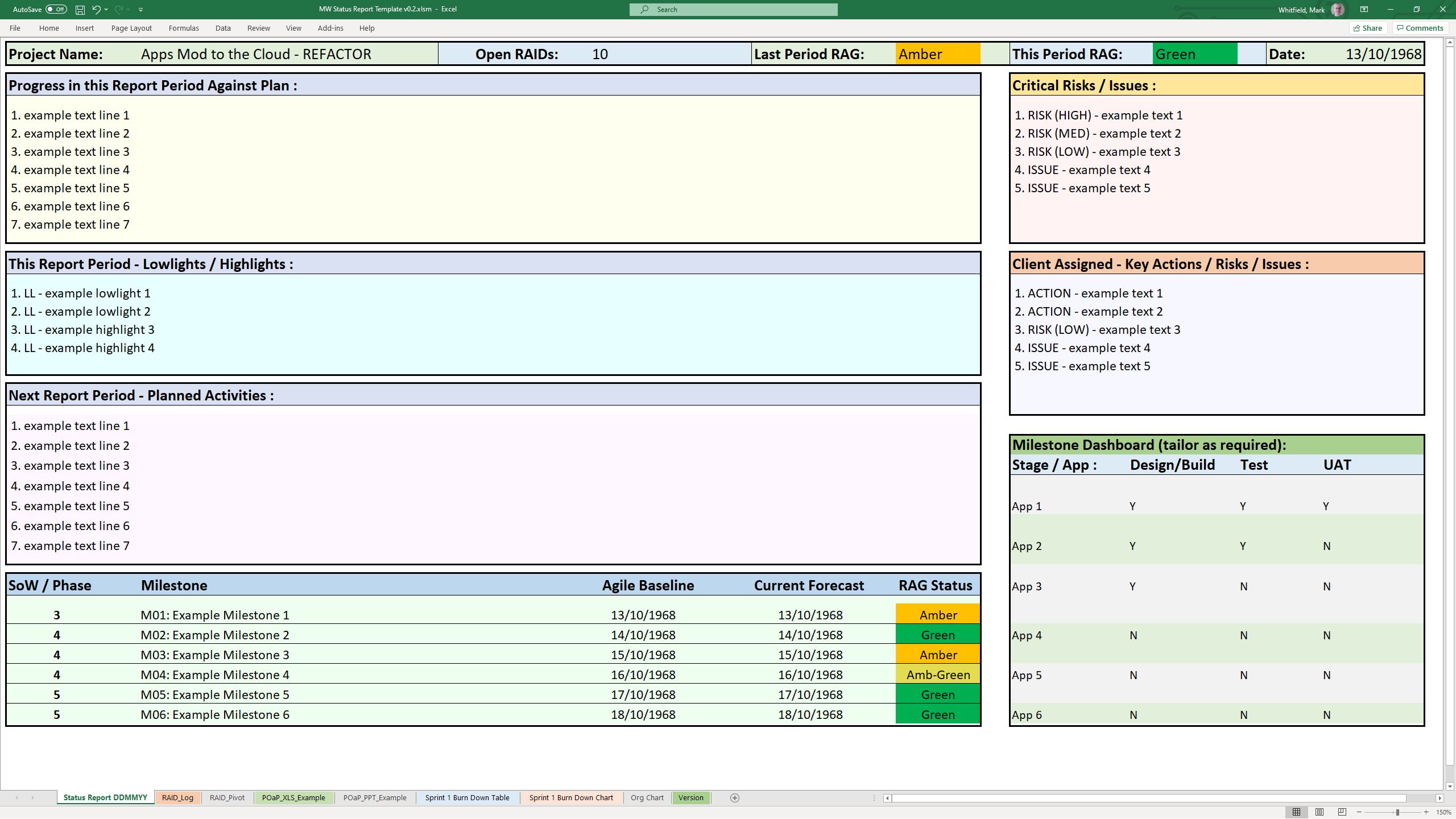 status report template excel